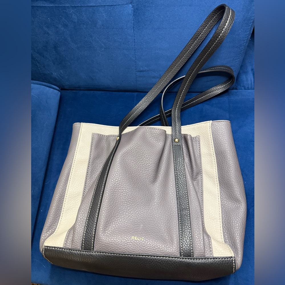 Relic Two-Tone Gray Pebbled Faux Leather Handbag